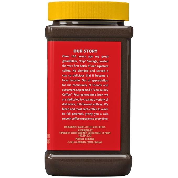 Community Coffee Coffee and Chicory Instant Coffee, Medium Dark Roast, 7 Ounce Jar (Pack of 12)