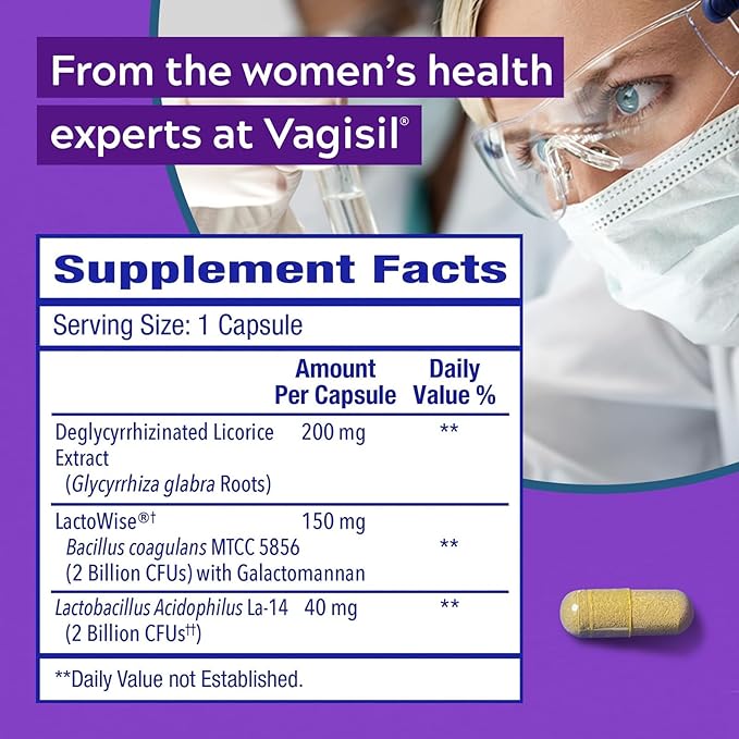 Vagisil Yeast Defense Supplements, Helps Balance Yeast and Good Bacteria, Clinically-Proven Probiotics, Clean Ingredients, Promotes A Healthy Vaginal Microbiome, Just 1 Capsule Daily, 30 Capsules