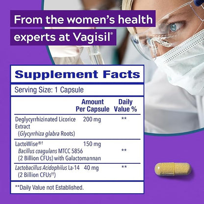 Vagisil Yeast Defense Supplements, Helps Balance Yeast and Good Bacteria, Clinically-Proven Probiotics, Clean Ingredients, Promotes A Healthy Vaginal Microbiome, Just 1 Capsule Daily, 30 Capsules