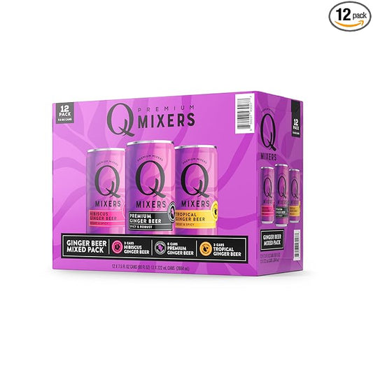 Q Ginger Beer Variety Pack (Q GINGER BEER, Q TROPICAL GINGER BEER, Q HIBISCUS GINGER BEER) - Ideal for Cocktails & Mocktails - Real Ingredients & Perfectly Carbonated - 7.5 Fl Oz Cans (Pack of 12)