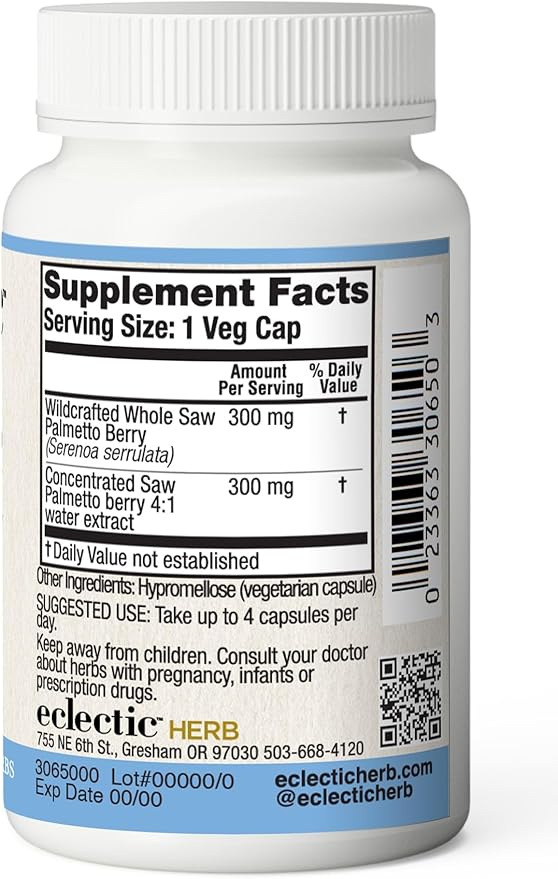 ECLECTIC INSTITUTE Fresh Freeze-Dried Saw Palmetto - 600 mg - 240 Vegetarian Capsules