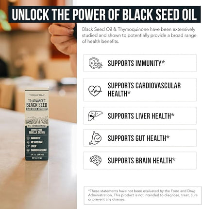 Black Seed Oil with 5% Thymoquinone - 100mg per Serving, 15:1 Concentrate from Nigella Sativa, Vegan, 30 Servings