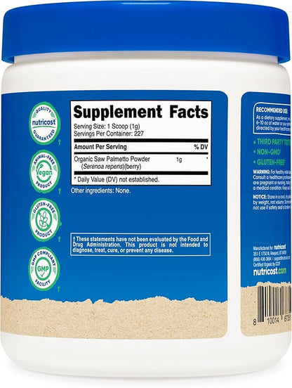 Nutricost Organic Saw Palmetto Powder 8oz - Certified USDA Organic Saw Palmetto, Gluten Free