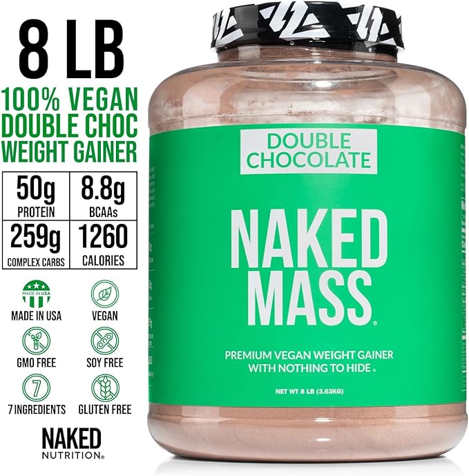 NAKED Double Chocolate Vegan Mass 1,260 Calories, 50G Protein, 8Lb Bulk,