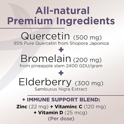 Quercetin with Vitamin C and Zinc 500mg - D3 - 6 in 1 Daily 6 Months