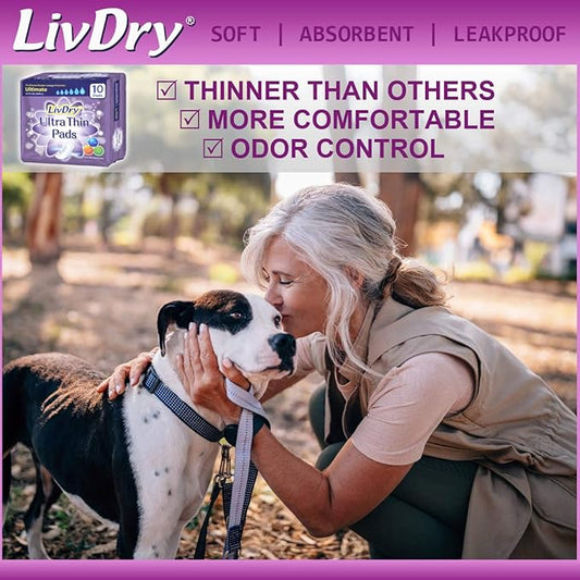 LivDry Incontinence Ultra Thin Pads for Women 10-Count)