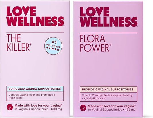 Love Wellness The Killer & Flora Power | Vaginal Suppository Duo with Probiotics, Vitamin C & Boric Acid for Vaginal Health | Vaginal Suppositories for Healthy pH Balance & Vaginal Odor Control