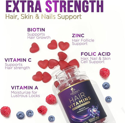 Hair Growth Supplement Gummy for Stronger, 5000 mcg 60 Gummies
