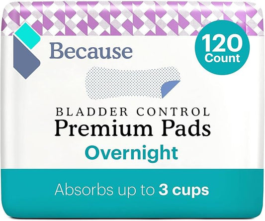 Because Incontinence Pads for Women 2hr Nighttime 6 Packs 20 Count (120 Total)