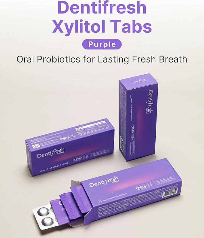 K-Nutra Dentifresh Xylitol Tabs Purple | 24g (30 Tablets) | Sugar-Free Oral Probiotics | 4 Billion CFU | Supports Teeth, Gums & Fresh Breath | Bedtime-Safe Mild Grape Flavor with OMULA