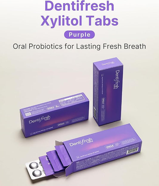 K-Nutra Dentifresh Xylitol Tabs Purple | 24g (30 Tablets) | Sugar-Free Oral Probiotics | 4 Billion CFU | Supports Teeth, Gums & Fresh Breath | Bedtime-Safe Mild Grape Flavor with OMULA