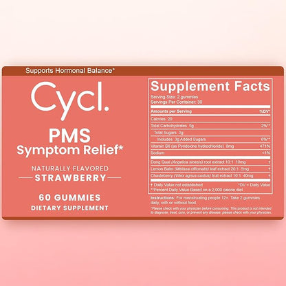 PMS Support Supplement for Women - 60 Gummies for Menstrual Cramp Relief - Period Cramp Pain Relief Supplement - PMS Gummies for Women - Women Hormone Balance Supplements - Menstrual Pain Relief