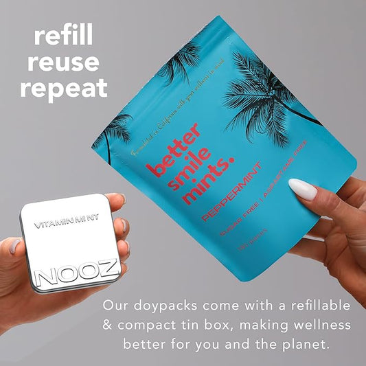 NOOZ Better Smile Mints - Oral Health Support & Fresh Breath-Peppermint Flavor | Sugar-Free, Aspartame-Free Mints for Teeth & Gum Protection - No Artificial Flavors or Sweeteners -180 Mints Refill Bag