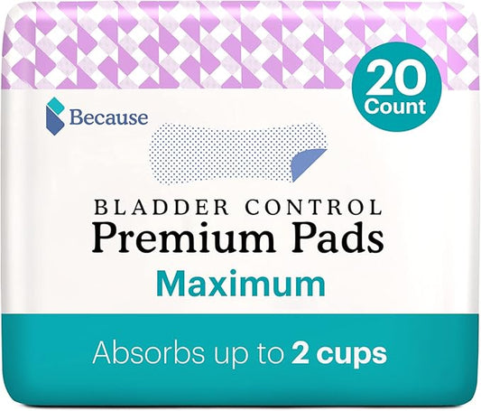 Because Incontinence Pads for Women 100% Leak-Free 20 Count