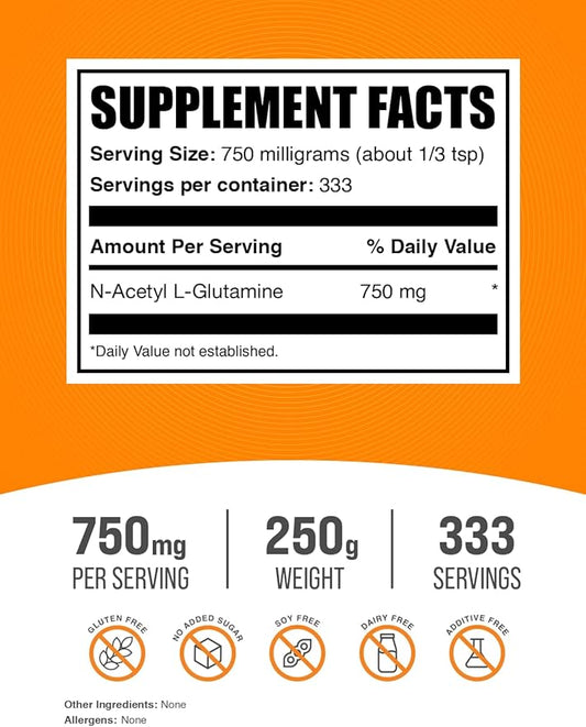 BulkSupplements.com N-Acetyl L-Glutamine Powder 750mg per 250g (8.8 (8.8 oz) 1)