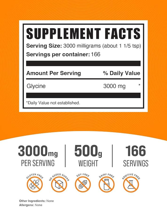 BulkSupplements.com Glycine Powder 3000mg - 3000mg per 500g (1.1 (1.1 lbs) 1)