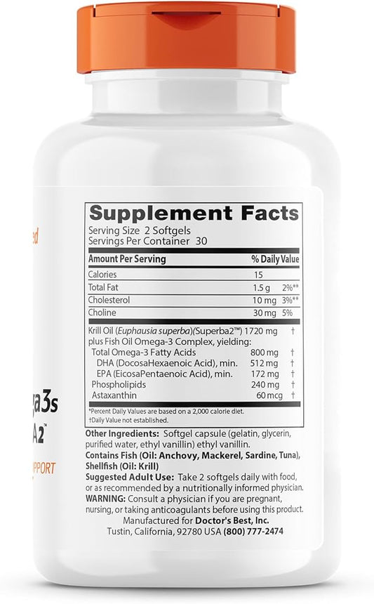Doctor's Best Enhanced Superba Krill Plus 3s, 60 60 Count