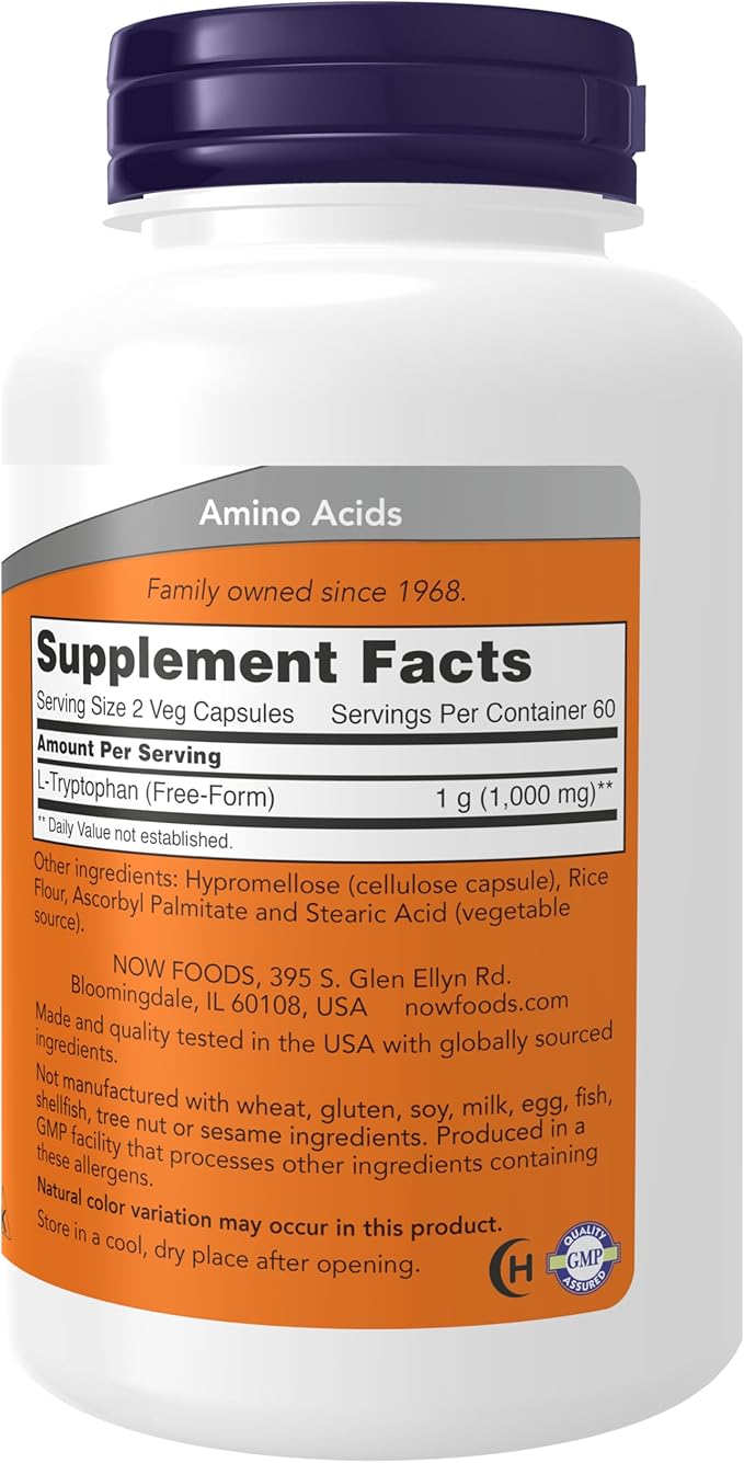 NOW Supplements, L-Tryptophan 500 mg, Encourages 120 Veg