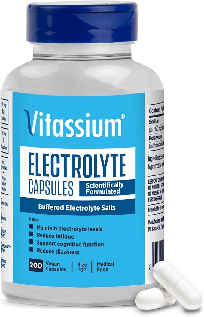 Vitassium Electrolyte Capsules, Electrolytes for The Management of POTS and High Sodium Diets, Unflavored Electrolytes, 200 Count