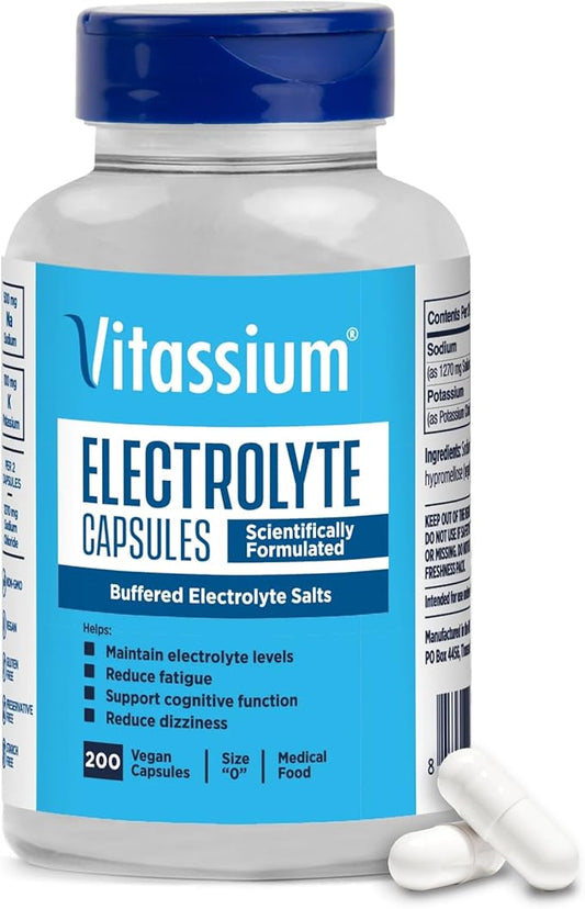 Vitassium Electrolyte Capsules, Electrolytes for The Management of POTS and High Sodium Diets, Unflavored Electrolytes, 200 Count