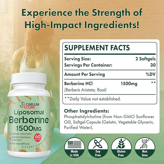 Liposomal Berberine HCL - Berberine 1500mg Activates AMPK & GLP-1, High Bioavailability Berberines Supplement for Women and Men, Berberine Plus Overall Health Support (3 Pack)