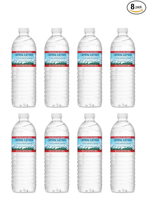 Crystal Geyser Natural Alpine Spring Water, 16.9 fl oz, Pack of 8 - Perfect for Halloween Parties, Goodie Bags, and On-the-Go Hydration