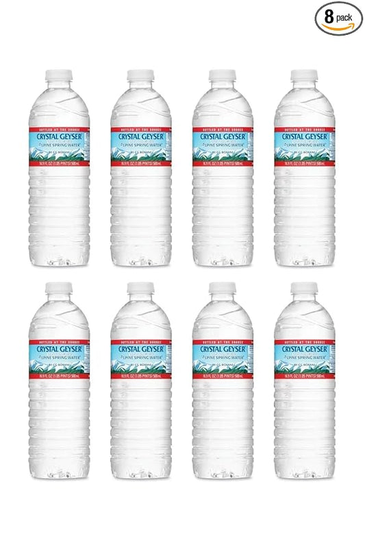 Crystal Geyser Natural Alpine Spring Water, 16.9 fl oz, Pack of 8 - Perfect for Halloween Parties, Goodie Bags, and On-the-Go Hydration