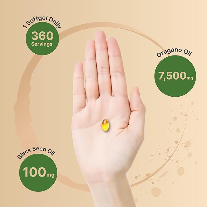 NatureBell Oregano Oil 7,500mg with Black 360 Softgels 360-day Supply