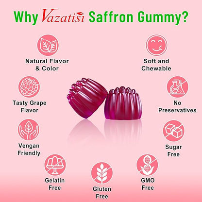 Natural Saffron Gummies 100 mg, 60 Gummies, 30 Day
