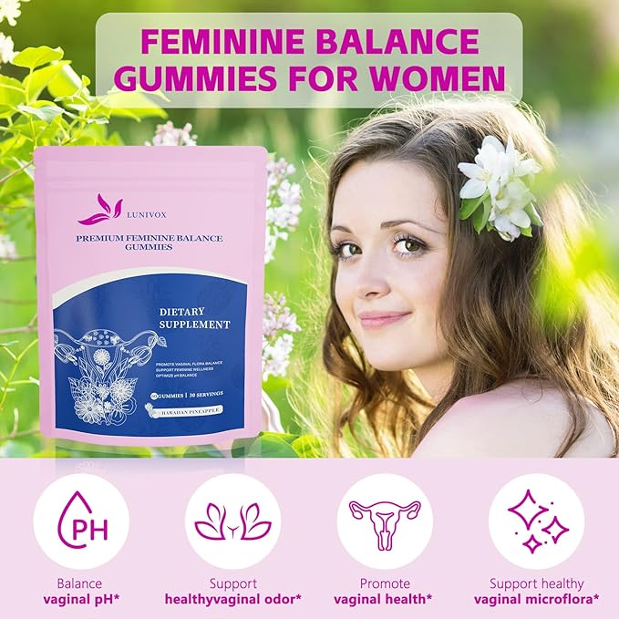 Premium Feminine Balance Gummies for Women – Hawaiian Pineapple Flavored Gummies for pH Balance and Support – Vaginal Probiotics for Women’s Wellness – Immune Support – 60 Gummies
