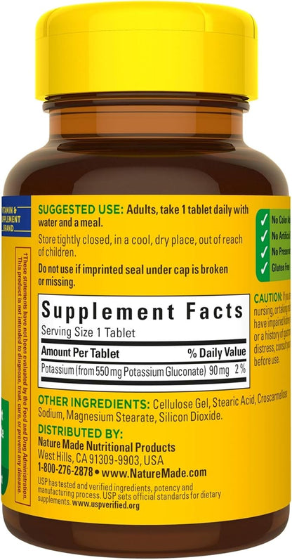 Nature Made Potassium Gluconate 550 mg, Dietary Supplement for Heart Health Support, 100 Tablets, 100 Day Supply (Pack of 2)