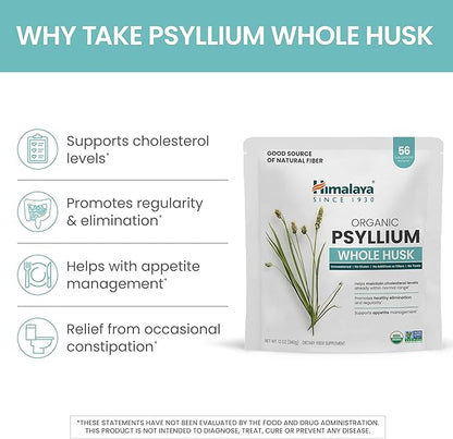 Himalaya Organic Psyllium Whole Husk, Natural 56-Tablespoon Supply, 12 Oz