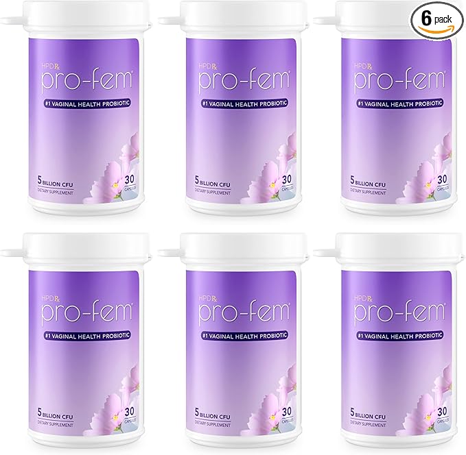 Pro-Fem #1 Vaginal Health Probiotic | Vaginal Probiotics | Clinically Proven to Promote Yeast & PH Balance, Urinary Tract Health | Feminine Probiotics | Works in 7 Days | 30 Capsules | 6-Pack