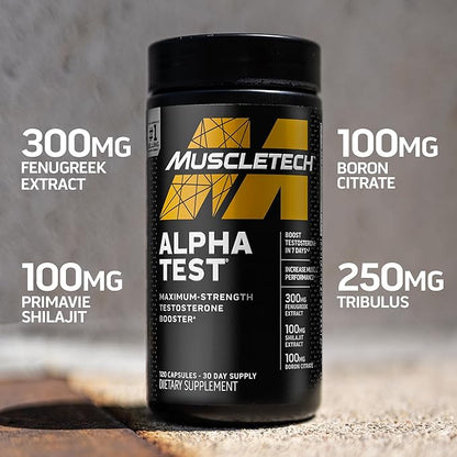 Testosterone Booster for Men, MuscleTech AlphaTest, 120 Pills
