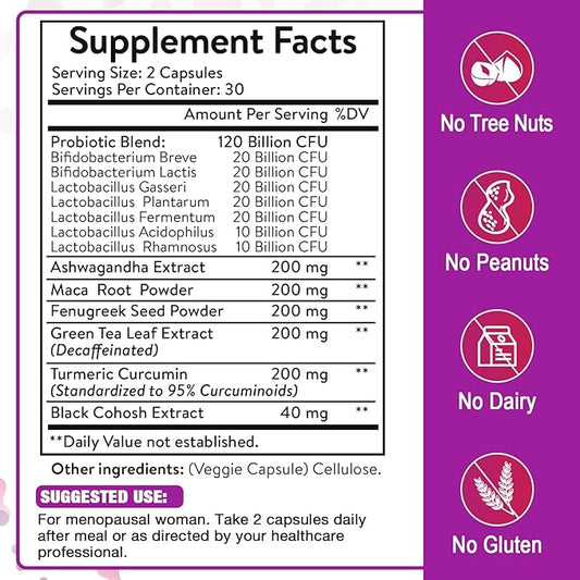 Menopause Supplements for Women, 120 Billion CFU Probiotics for Women, All-Natural Probiotic Supplements for Menopause - 480 Herbal Capsules