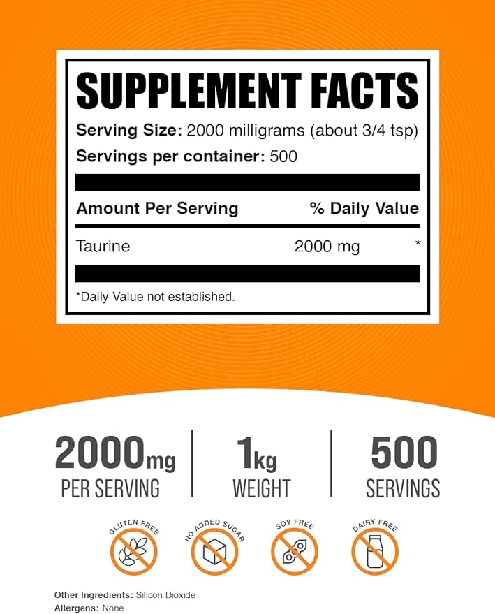 BulkSupplements.com Taurine Powder 2000mg - 2g per 1kg (2.2 (2.2 lbs) 1)