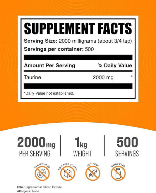 BulkSupplements.com Taurine Powder 2000mg - 2g per 1kg (2.2 (2.2 lbs) 1)