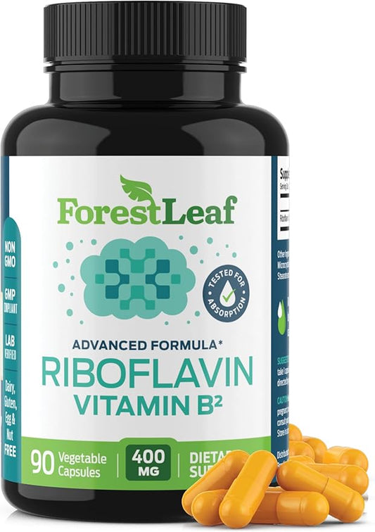 ForestLeaf Vitamin B2 Riboflavin 400mg 2 VIT B2 Vitamin 400mg Vegetable 90 Count