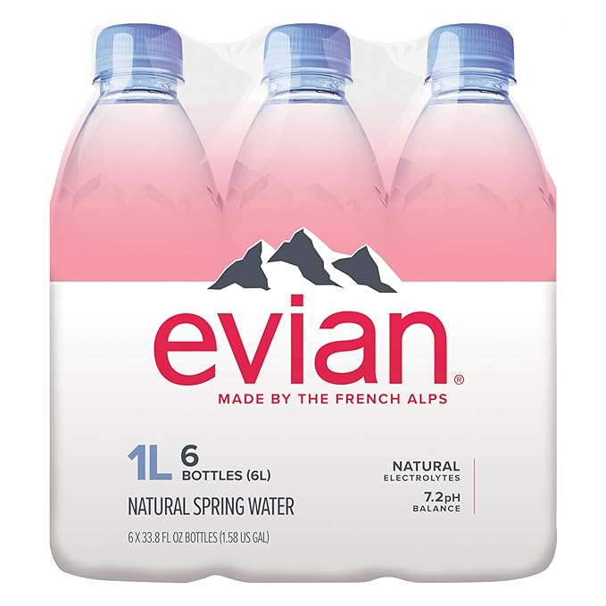 Evian Natural Spring Water, 1 L bottles, 6 pack