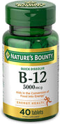 Nature's Bounty Vitamin B12, Quick Dissolve 5000mcg, 40 40 Tablets