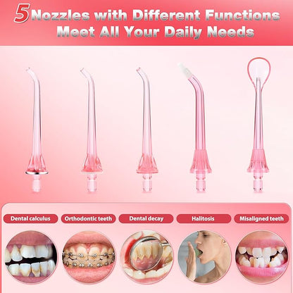 TOVENDOR Electric Water Flosser, Rechargeable Dental 3 Modes, 5 Tips (300ML, IPX7Waterproof IPX7Waterproof Waterflosser)
