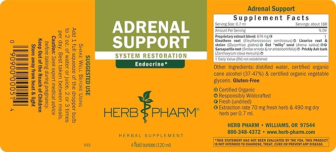 Herb Pharm Adrenal Support Liquid Herbal 4 Ounce
