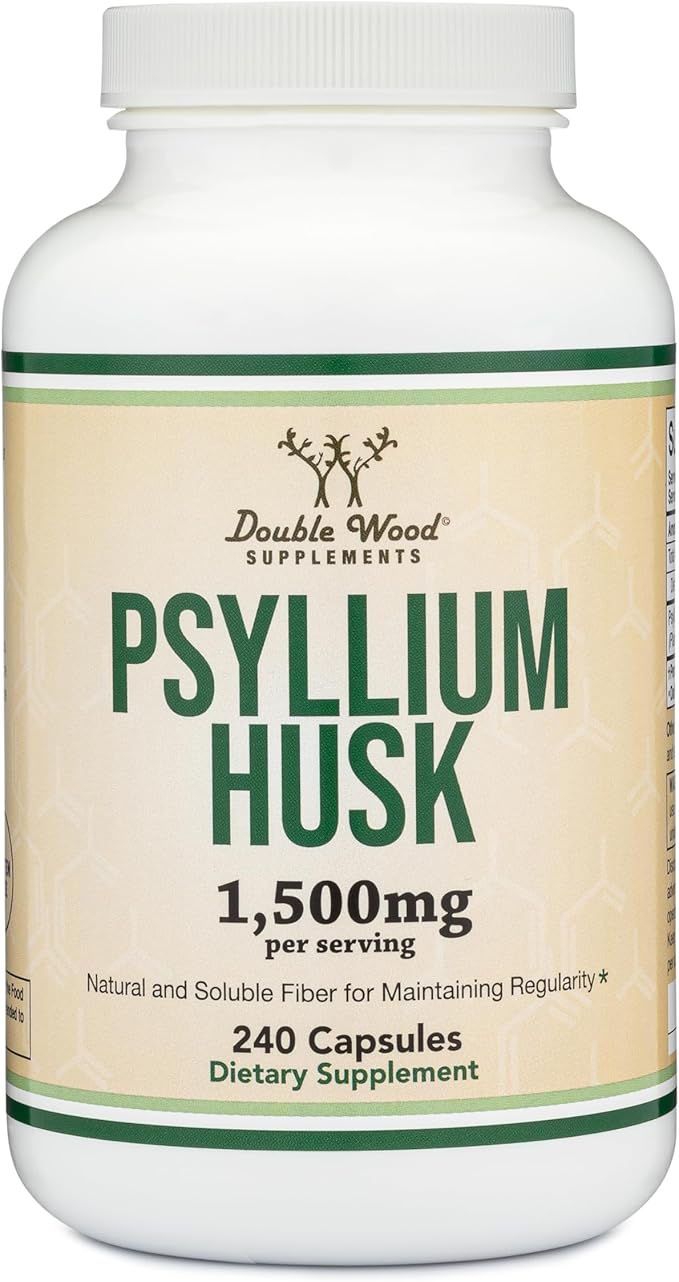 Double Wood Supplements Psyllium Husk Capsules (240 Count, 1,500mg Per