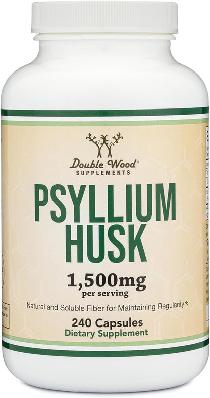 Double Wood Supplements Psyllium Husk Capsules (240 Count, 1,500mg Per