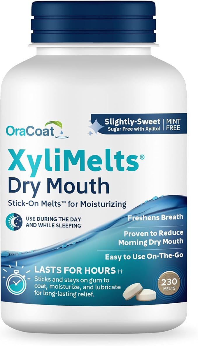 Oracoat XyliMelts Dry Mouth Relief Moisturizing Stick-On-Melts w/Xylitol, 230 Count, Slightly Sweet, Helps Stimulates Saliva for Dry Mouth, Non-Acidic