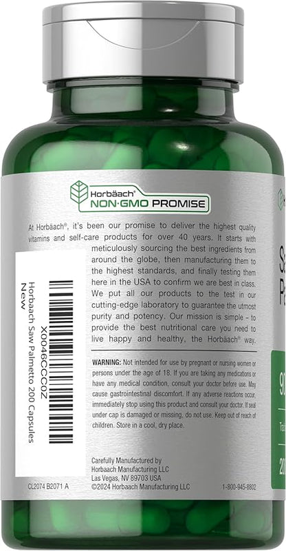Horbaach Saw Palmetto Extract | 900mg | 200 Capsules | Non-GMO and Gluten Free Formula | Traditional Herb Supplement | from Saw Palmetto Berries