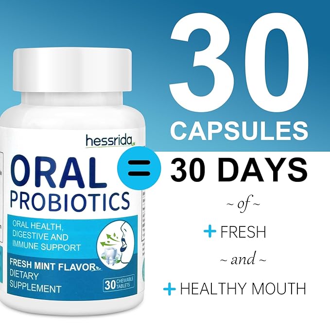 Oral Probiotics for Mouth Bad Breath Treatment for Adults, Chewable Oral Care Probiotic, Dental Probiotics for Gums and Teeth & Fresh Breath, Mint Tablets (30 Count)