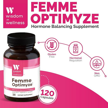Femme Optimyze - 120 Women's Hormone Balance Capsules - Hormone Balance For Women - Hormone Balancing Supplement For Women - Female Hormones Support Supplement - Hormonal Regulation