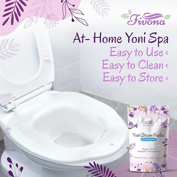 FIVONA 2-in-1 Yoni Steam Kit - Pack of V Steaming Herbs Blue Moon Recipe 1.76 Ounces (2-4 Steams) Bundled with V-Steam Seat