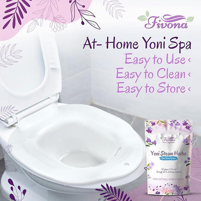 FIVONA 2-in-1 Yoni Steam Kit - Pack of V Steaming Herbs Blue Moon Recipe 1.76 Ounces (2-4 Steams) Bundled with V-Steam Seat